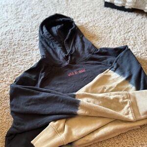 Black and Tan Hoodie with Red Text